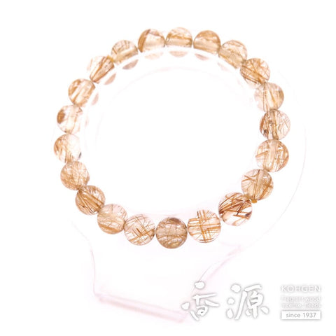 Rutile Quartz (Gold Wire) 9mm Bead, 21-Bead Bracelet, Straight, Limited Edition