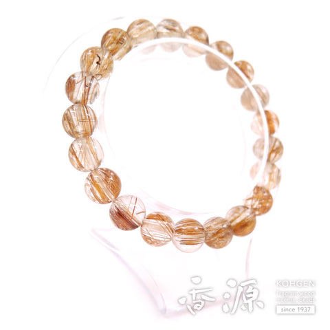 Rutile Quartz (Gold Wire) 9mm Bead, 21-Bead Bracelet, Straight, Limited Edition B