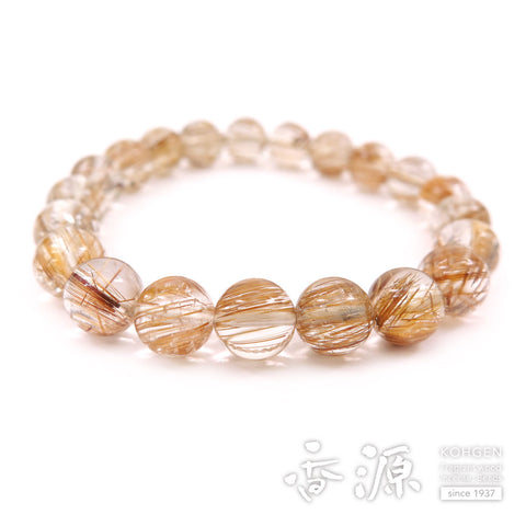 Rutile Quartz (Gold Wire) 9mm Bead, 21-Bead Bracelet, Straight, Limited Edition B