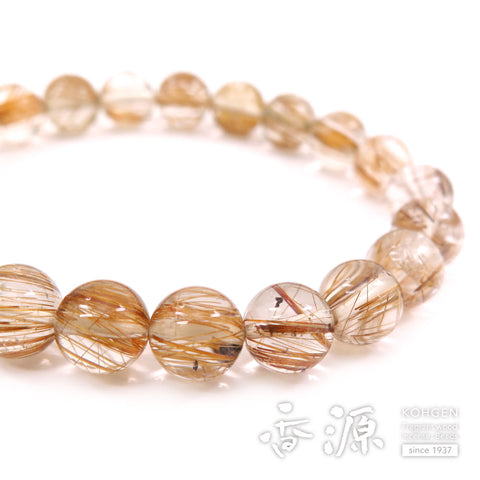 Rutile Quartz (Gold Wire) 9mm Bead, 21-Bead Bracelet, Straight, Limited Edition B
