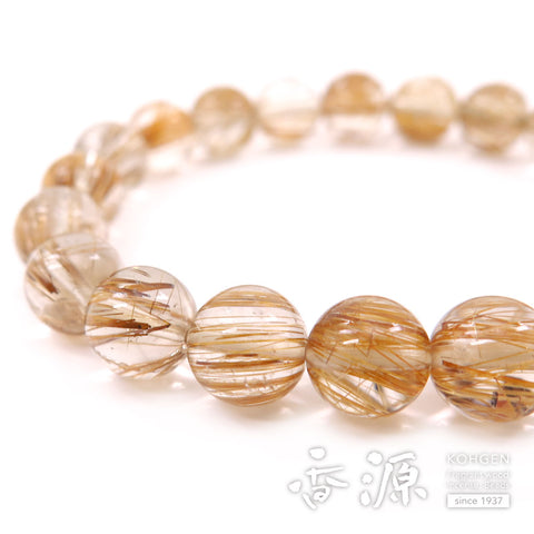 Rutile Quartz (Gold Wire) 9mm Bead, 21-Bead Bracelet, Straight, Limited Edition B