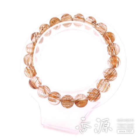 Rutile Quartz (Gold Wire) 9mm Bead, 21-Bead Bracelet, Straight, Limited Edition B