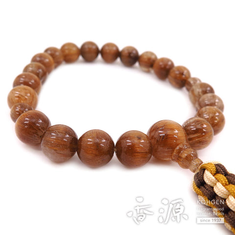 Men's prayer beads, copper rutilated quartz, 20 beads