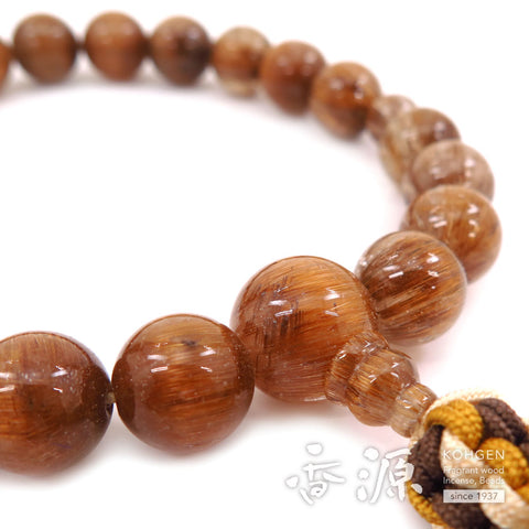 Men's prayer beads, copper rutilated quartz, 20 beads
