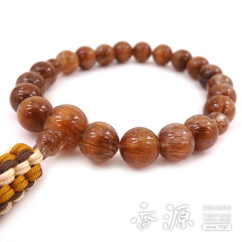 Men's prayer beads, copper rutilated quartz, 20 beads