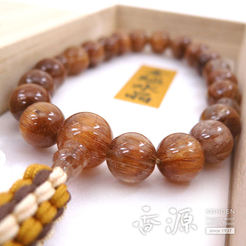 Men's prayer beads, copper rutilated quartz, 20 beads