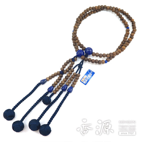 Men's prayer beads, Jindai cedar, lapis lazuli, Nichiren sect