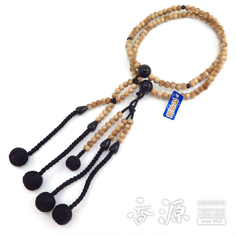 Men's prayer beads, cherry wood, black onyx, Nichiren sect