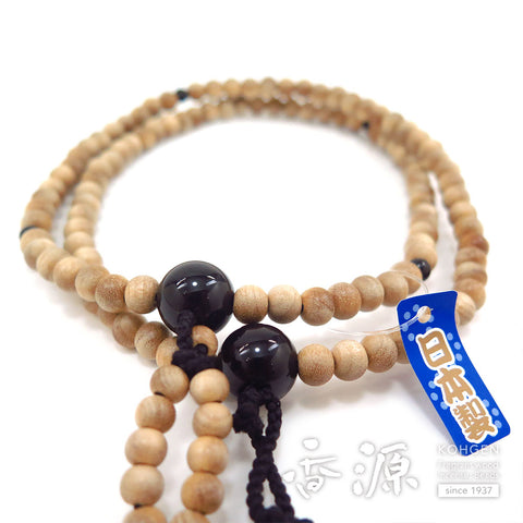Men's prayer beads, cherry wood, black onyx, Nichiren sect
