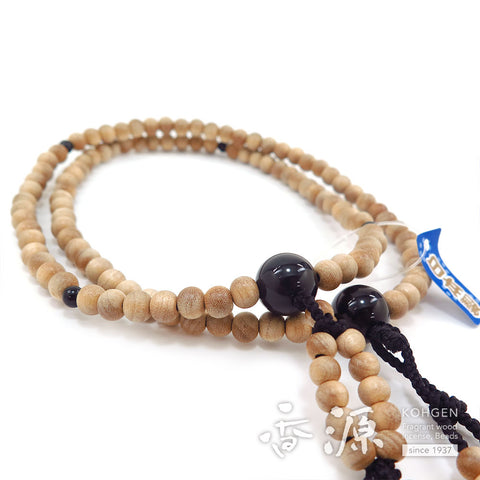 Men's prayer beads, cherry wood, black onyx, Nichiren sect