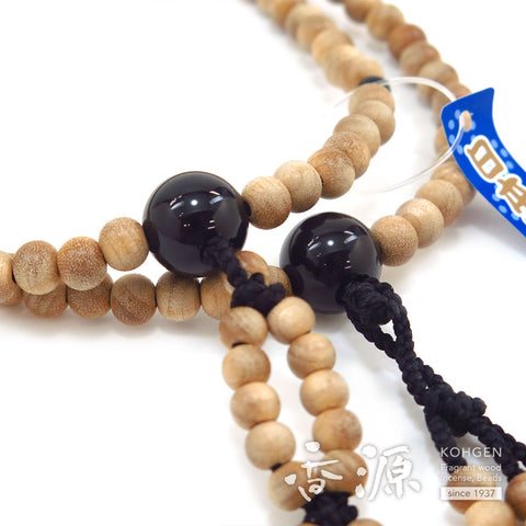 Men's prayer beads, cherry wood, black onyx, Nichiren sect