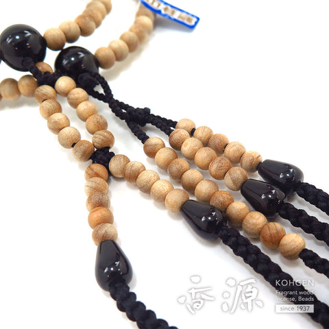 Men's prayer beads, cherry wood, black onyx, Nichiren sect