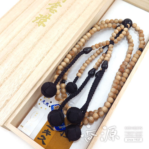 Men's prayer beads, cherry wood, black onyx, Nichiren sect