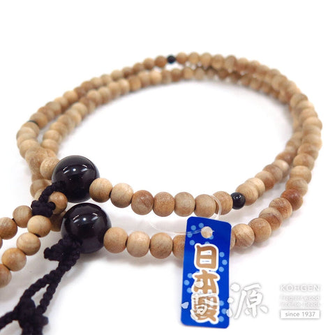 Men's prayer beads, cherry wood, black onyx, Nichiren sect