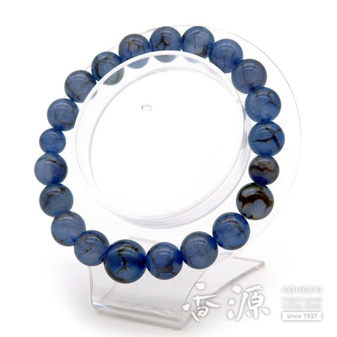 Blue Dragon-Patterned Agate 10mm bead bracelet, matching set