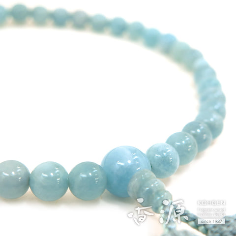 Women's Aquamarine Prayer Beads, 7mm Bead, Light Blue-Gray Tassel