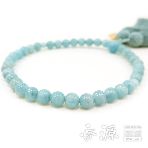 Women's Aquamarine Prayer Beads, 7mm Bead, Light Blue-Gray Tassel