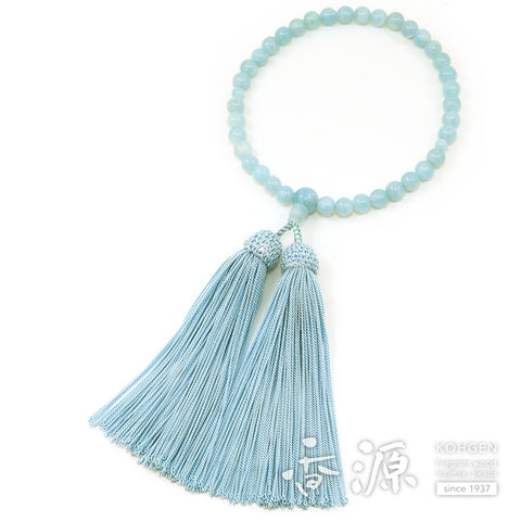 Women's Aquamarine Prayer Beads, 7mm Bead, Sky Blue Tassel