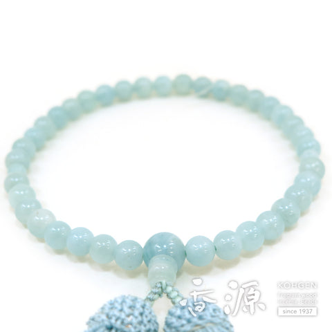 Women's Aquamarine Prayer Beads, 7mm Bead, Sky Blue Tassel