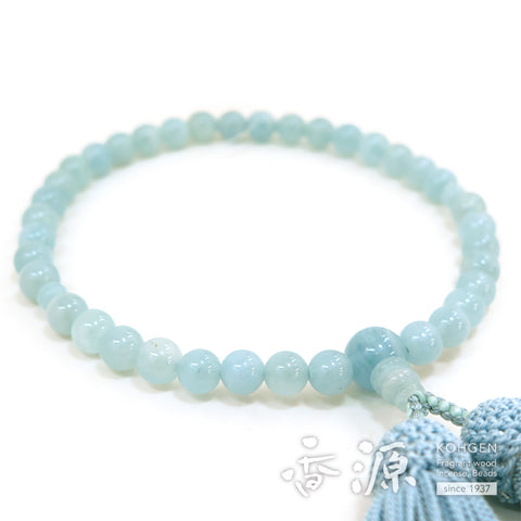Women's Aquamarine Prayer Beads, 7mm Bead, Sky Blue Tassel