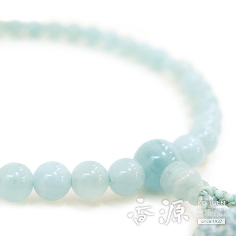 Women's Aquamarine Prayer Beads, 7mm Bead, Sky Blue Tassel