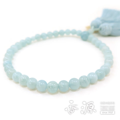 Women's Aquamarine Prayer Beads, 7mm Bead, Sky Blue Tassel