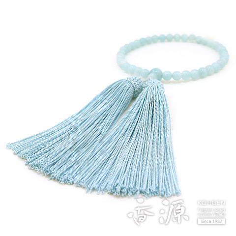 Women's Aquamarine Prayer Beads, 7mm Bead, Sky Blue Tassel