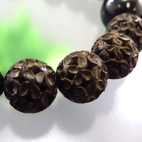 Men's Prayer Beads, Boxwood, Cloisonné Carving, 18 Beads, Blue Tiger's Eye Finish
