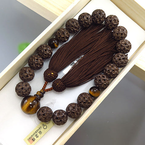 Men's Prayer Beads, Boxwood, Cloisonné Carving