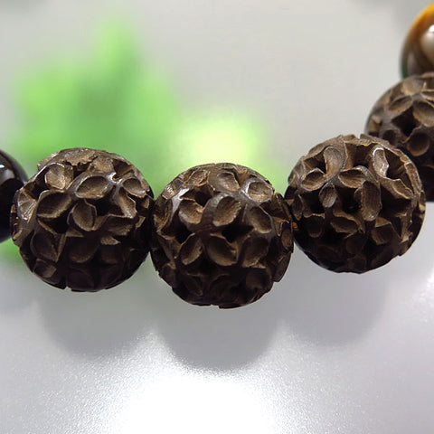 Men's Prayer Beads, Boxwood, Cloisonné Carving