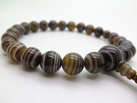 Men's prayer beads, brown striped agate, item h