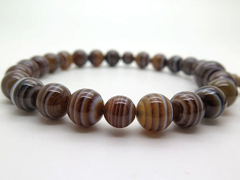 Men's prayer beads, brown striped agate, item h