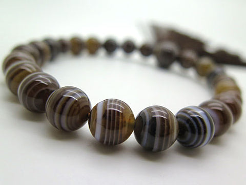 Men's prayer beads, brown striped agate, item h