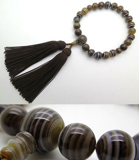 Men's prayer beads, brown striped agate, item h