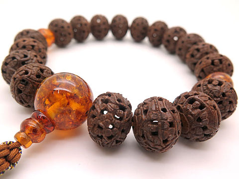 Men's prayer beads, Indian bodhi tree, Arhat carving