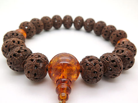 Men's prayer beads, Indian bodhi tree, Arhat carving