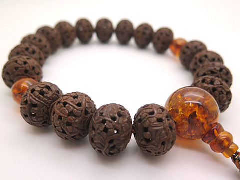 Men's prayer beads, Indian bodhi tree, Arhat carving