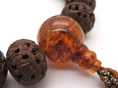 Men's prayer beads, Indian bodhi tree, Arhat carving