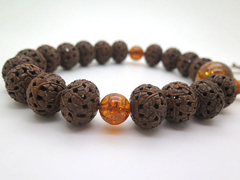 Men's prayer beads, Indian bodhi tree, Arhat carving