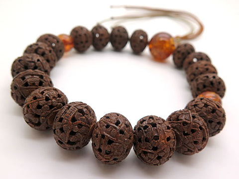 Men's prayer beads, Indian bodhi tree, Arhat carving