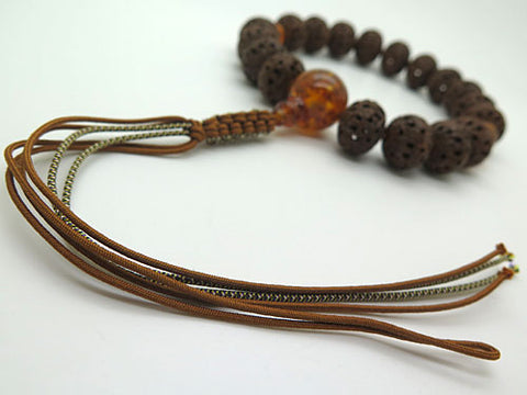 Men's prayer beads, Indian bodhi seed, Arhat carving, compressed amber