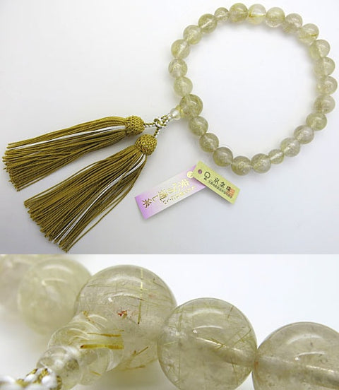 Men's prayer beads, rutilated quartz