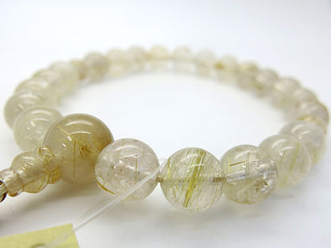 Men's prayer beads, rutilated quartz, cord tassel
