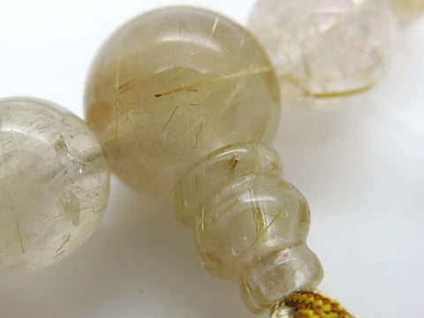 Men's prayer beads, rutilated quartz, cord tassel