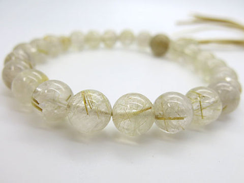 Men's prayer beads, rutilated quartz, cord tassel