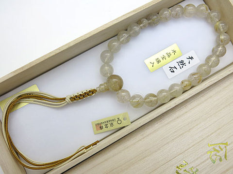 Men's prayer beads, rutilated quartz, cord tassel