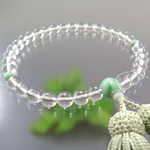 Women's Crystal Prayer Beads, 8mm Bead, Burmese Jade Accent