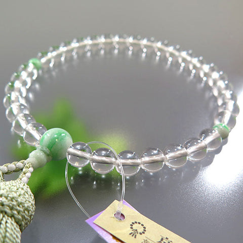 Women's Crystal Prayer Beads, 8mm Bead, Burmese Jade Accent