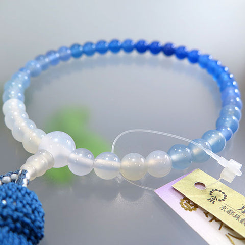 Women's Prayer Beads, Blue Agate, 7mm Bead, Gradation, Uniform Finish
