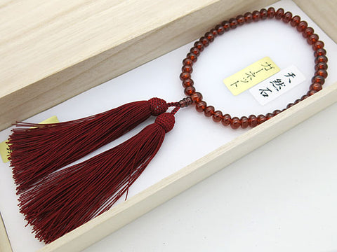 Women's African Garnet Prayer Beads, Oval Bead, Crimson Tassel